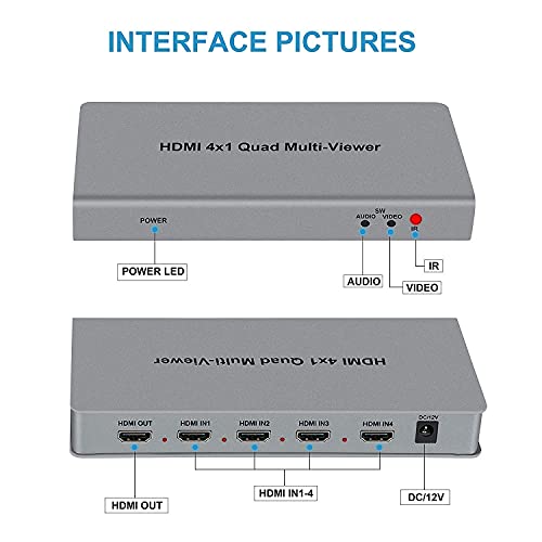 Image of 4X1 HDMI Multi-Viewer HDMl Quad Screen Real Time Multiviewer with Seamless Switcher Function Full 1080P and 3D (4x1 HDMI Quad Multi-Viewer Converter)