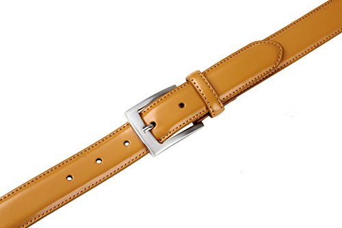 Sportoli Belts for Men Mens Belt Buckle Genuine Leather Stitched Uniform Dress Belt - Whiskey - Size 56 (Waist 54)4