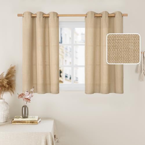 Image of LAMIT Natural Linen Curtains 40 inch Length for Bedroom, Light Filtering Panels, Grommet Privacy Protected Linen Curtains for Small Window /Kids' Room, Set of 2 Panels (42 x 40 Inch, Natural Tan)