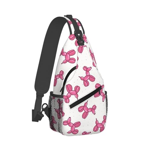 Men'S Crossbody Sling Backpack Pink Balloon Dog Pattern Chest Bags Casual Sport Travel Hiking Daypack2