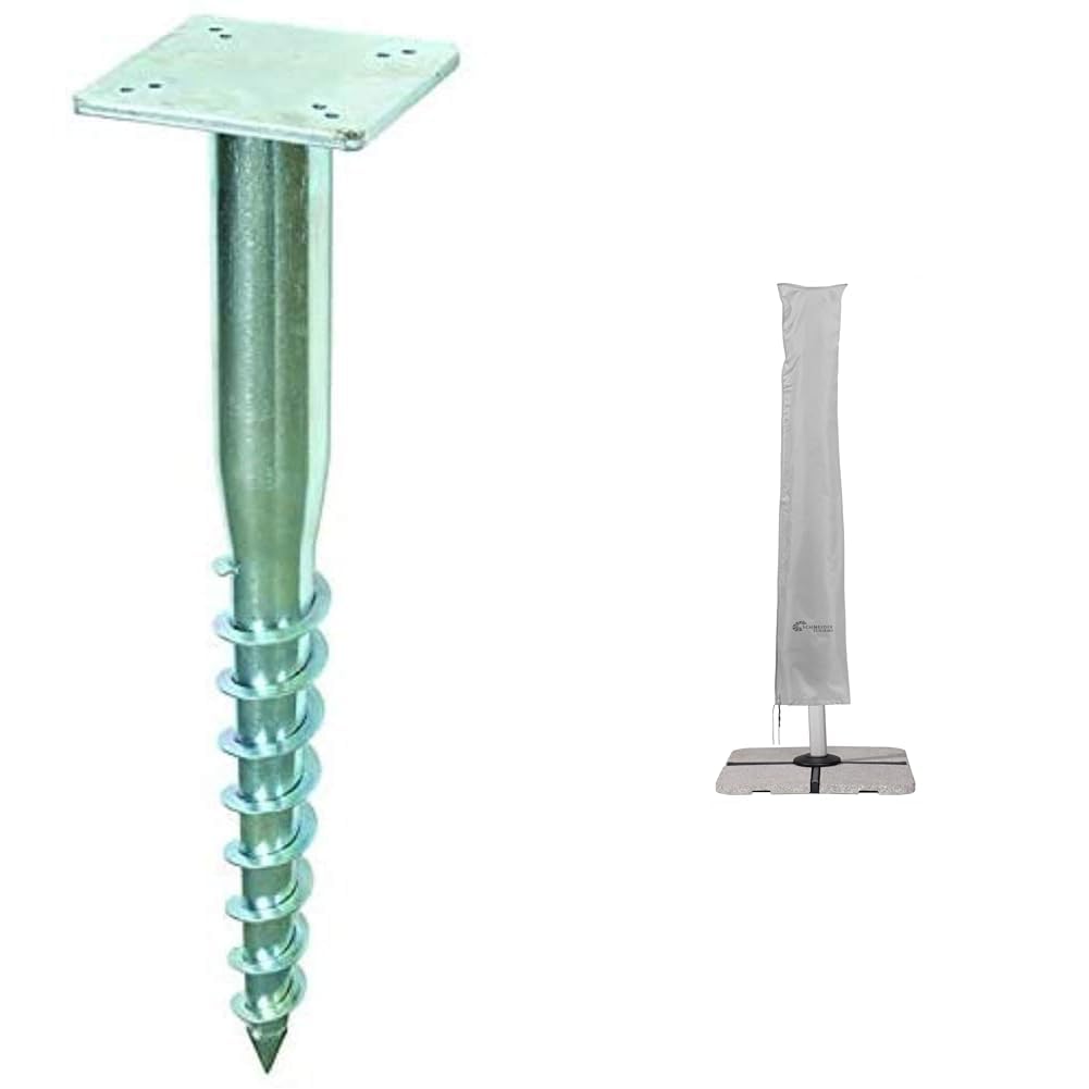 Schneider Universal-Bodendübel für Ampelschirme, 897-55, zum Eindrehen, 6.5 kg & Schneider Schutzhülle für Ampelschirme bis 400 cm Ø und 300 x 300 cm, 813-40, silbergrau, 240 x 57 cm, 0.4 kg, Silber