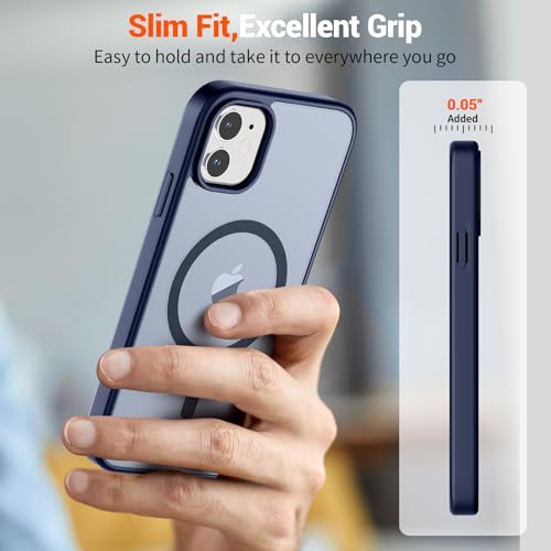 Image of SUPFINE Magnetic for iPhone 11 Phone Case(Compatible with MagSafe)(Military Grade Drop Protection) Translucent Matte Shockproof Phone Cover, Navy Blue