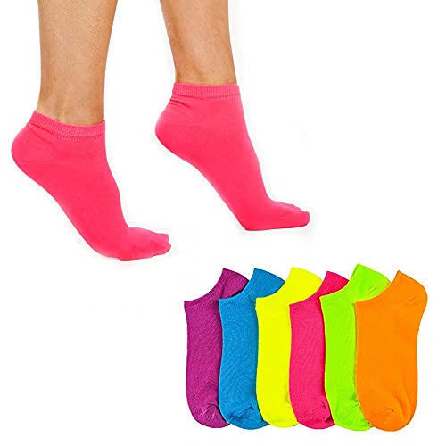 Generic 6 Pairs Women Ankle Sports Socks Neon Colorful No Show Low Cut US 9 11 Fashion2