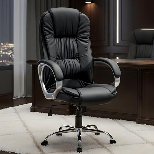 Image of MRC M061 Ergonomic Leatherette high Back Office Chair, Heavy Duty Chrome Base, Home Office Desk Chair (Shiny Black)