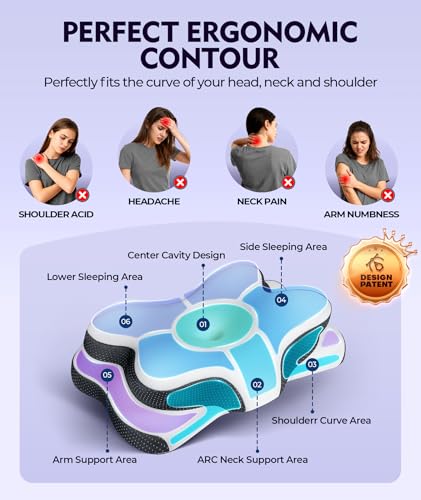 Image of Osteo Zoned Contour Cervical Neck Pillow for Deeper Pain Relief Sleep, Q-max 3X Cooling Pillow with Non-Temperature Affected Memory Foam, Ergonomic Support Pillows for Back Stomach Side Sleeper