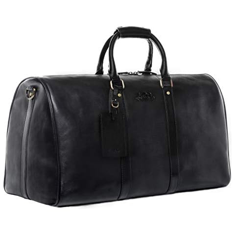 SID & VAIN Travel Bag Holdall Franklin Large Duffel Bag Real Leather cm Weekender Duffle Leather Bag Women and Men Black Cover