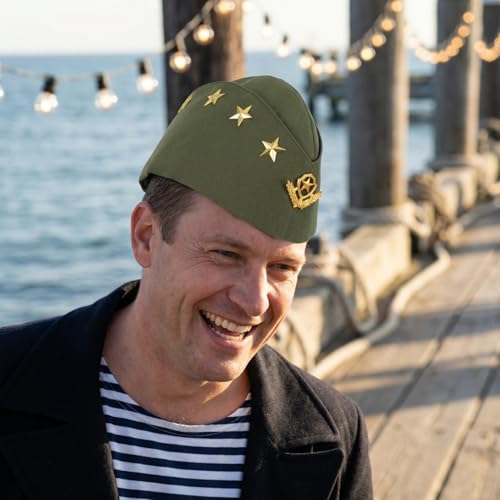 Chapeau de danse de marin carré vert armée durable avec motif blé brodé - 5