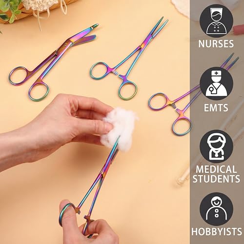 Image of BBTO Hemostat Curved and Straight Hemostat Forceps Piercing Pliers Forceps, Stainless Steel Straight and Curved Pliers, Fishing Tweezer(Colorful,3 Pcs)