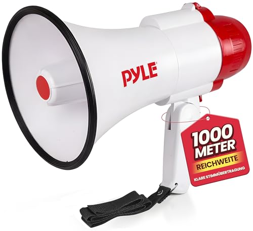 Pyle Megafon 30W mit Sirene & Mikrofon Faltbares Megaphone für Kinder & Erwachsene Lautsprecher für Fußball Events Notfälle