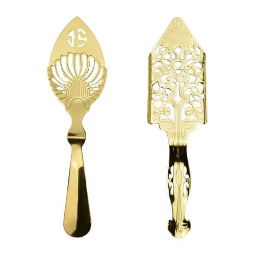 2 cucchiai di assenzio, in acciaio inox 304, cucchiai di assenzio multifunzionali, cucchiaini da caffè, cocktail bar, tazza di vetro, filtro per bere per utensili da cucina, bar (oro)
