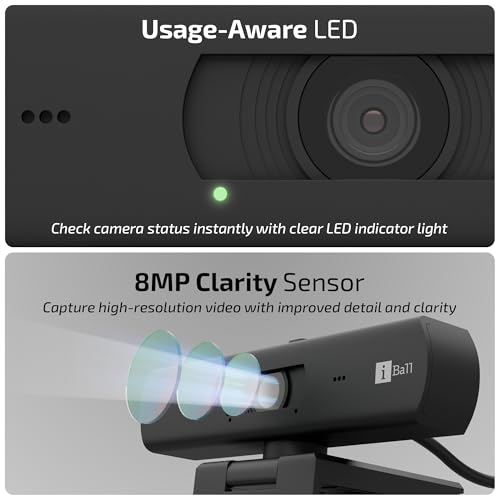 Image of iBall PHOCUS 40A 4K 30FPS UHD Webcam with Mic, Autofocus, Auto Light Correction, Auto Exposure, 360 Rotation, Tilt Adjustable, Privacy Slider, 8MP Sensor, Tripod Mount, USB Camera for PC & Laptop