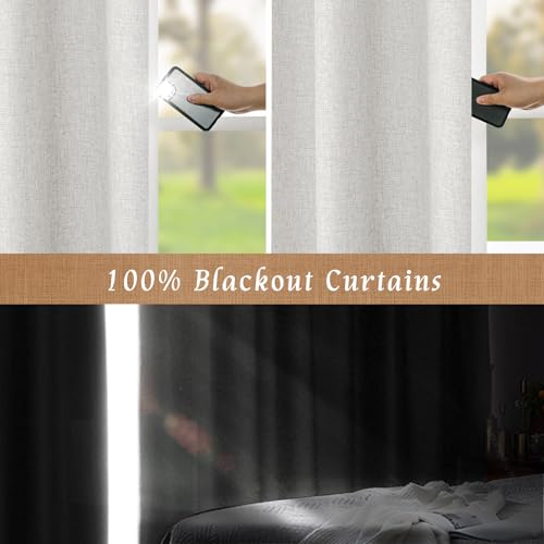 LAMIT Light Grey Linen Full Blackout Window Curtains for Bedroom, 54 Inches Thermal Farmhouse Curtains Back Tab and Rod Pocket Privacy Protected Burlap Panels with White Liner, 2 Panels, 52 x 54 Inch by LAMIT - Image 3