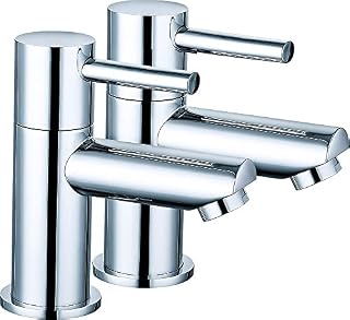 VeeBath Julia 1/2" Round Twin Hot and Cold Sink Basin Taps Brass Faucet Pair with Ceramic Disc Technology - Chrome