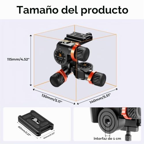 Miniatura 5 de K F Concept Gd-3w Geared Tripod Head, Cabezal De 3 Vías Para Trípodes,Cabezal De Cnc Process Aluminio Para Videocámaras,Equipamiento De Fotografía Y Cámara,Creación De Contenidos,Vlogging Carga 6kg