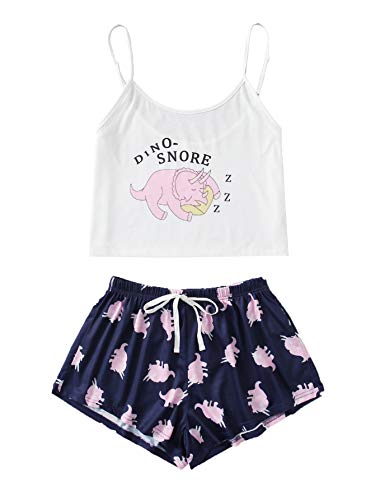 Shein women's cute cartoon print cami top and shorts pajama set w…