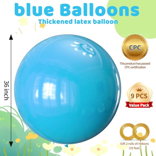 Image of Light Blue Balloons 9pcs 36 Inch Extra Large Big Jumbo Giant Baby Sky Aqua Blue Balloons for Graduation Baby Shower Gender Reveal Weddings Birthday Party Decorations