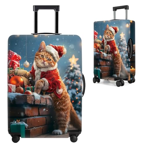 Image of Christmas Cat Luggage Cover - Cute Santa Kitty Suitcase Protector, Holiday Travel Luggage Sleeve, Stretchable & Waterproof,XL