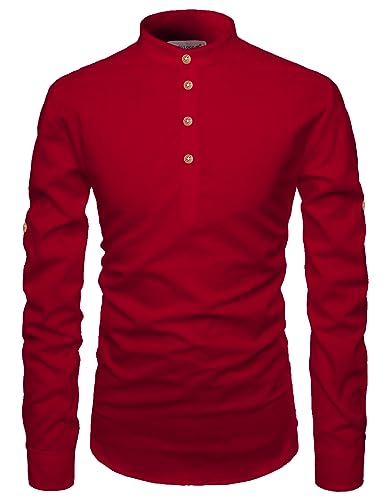 Image of Vida Loca Full Sleeve Mandarin Collor Cotton Casual Slim Fit Shirt for Men's
