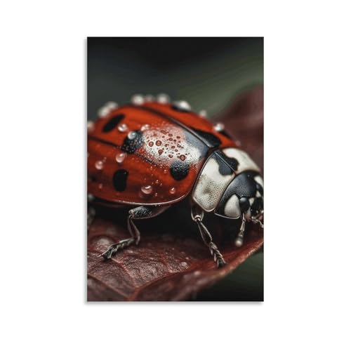 Deco murale interieur tableau motif coccinelles sur feuilles