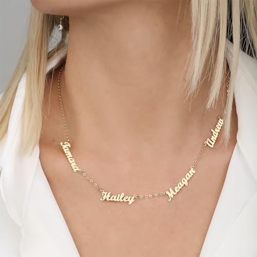 Gold Multi Name Necklace, 14k Solid Gold or Silver Name Necklace Options, Monogram Name Necklace, 2 3 4 5 Personalized Name Necklace, Custom Memorial Name Necklace Gift for Women Girls Bridesmaid Gift 5