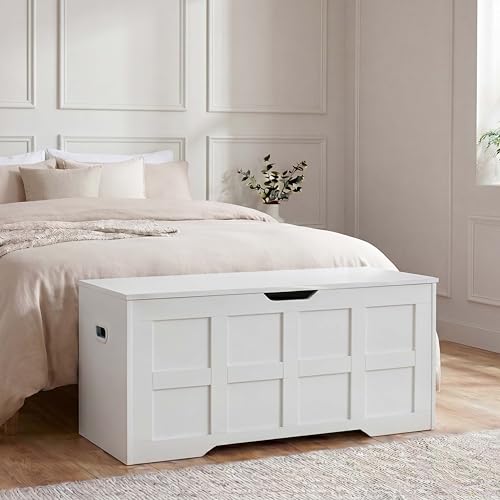 Vida Designs Storage Ottoman Bench | White | 100W cm | Shaker Style | Cut-Out Handle | Easy Assembly | Blanket Box | Modern Bedroom Living Room Hallway Furniture Storage Toy Box Unit