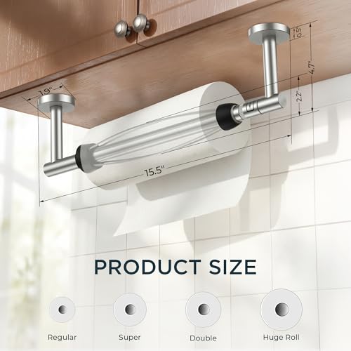Image of FORIOUS Paper Towel Holder Under Cabinet, SUS304 Wall Mounted Commercial Paper Towel Holder, One-Handed Tear Hanging Paper Roll Holder with Ratchet Mechanism for Kitchen Bathroom (Brushed Nickel)