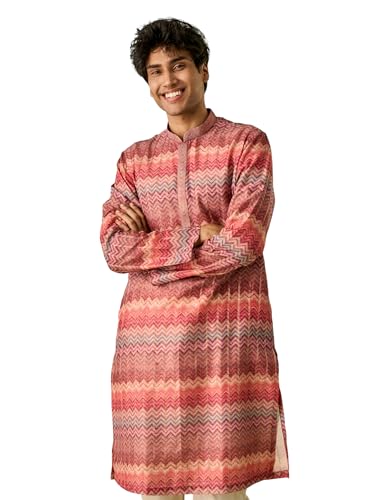 Kurta imprimé chevron en soie Manyavar avec motif géométrique chic