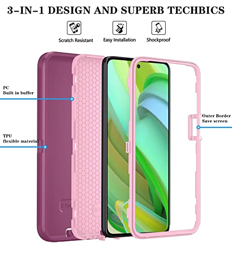 Onola For Motorola Moto G Power 5G 2023 Case With Hd Screen Protector (2 Packs), [Not For Moto G Power 2022], Shockproof Dustproof 3 In 1 Durable Case For Moto G Power 5G 2023 (Winered Pink) #TOP4