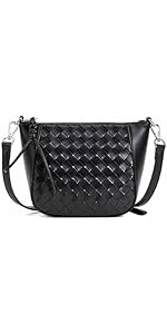 Lightweight Woven Crossbody Bag for Women, Genuine Leather with Canvas Lining, Compact and Conven...