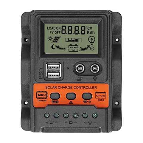 TKSE Solar Panel Controller, 12V/24V MPPT Solar Charge Controller, Waterproof LCD Display 2 USB Output PWM Panel Charging Regulator(10A) Cover