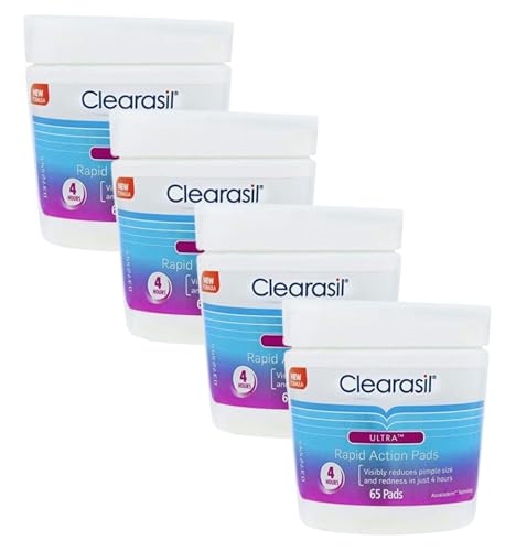 Clearsil 4-In-1Ultra Rapid Action Face Wipe Pads 65 For Acne Prone Skin Unblock Pores Dermatologist tested Everyday Spot Prevention 65s (Pack Of 4) cleanse exfoliates helps clear spots fast