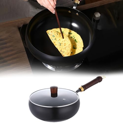 Sartén de hierro sin revestimiento, olla forjada a mano con función de retención de calor, para cocina, varios estilos culinarios, recetas, sartén de hierro forjado, sartenes de hierro (A)