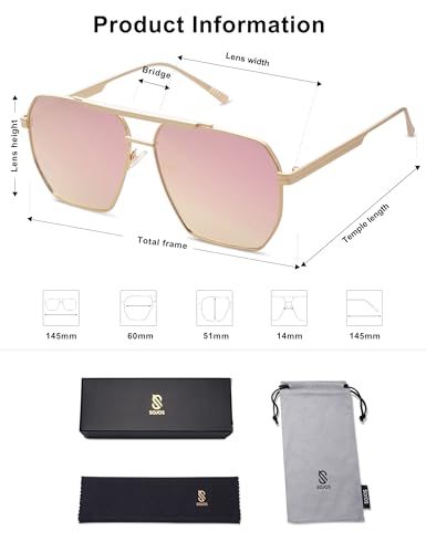 Image of SOJOS Retro Oversized Square Polarized Sunglasses for Women and Men Vintage Shades Classic Large Metal Sun Glasses, Shiny Gold, 60-14-145