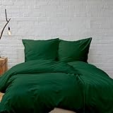 Hans-Textil-Shop Bettwäsche Uni Baumwolle - Einfarbig, Reißverschluss, Baumwollbettwäsche, Bettwäscheset, Bettbezug, Kissenbezug (Dunkelgrün, 135x200 + 80x80 cm)