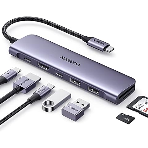 UGREEN USB C Hub mit 4K HDMI, 100W PD, USB C und 2 USB A 3.0 Datenports, SD/MicroSD USB C Adapter Cover