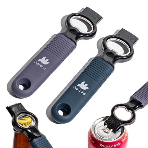 2 pack: 2-1 Soda Can Opener and Beer Bottle Opener-Magnetic Pop Tab Tool with Non-Slip Silicone Handle Opens Drinks of all types,Protects Nails, Must Have for Arthritic Hands, Bartender Tools (Blue)