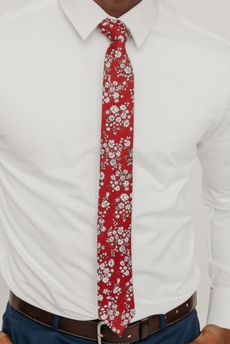 Image of DAZI Men's Skinny Tie Floral Print Cotton Necktie, Great for Weddings, Groom, Groomsmen, Missions, Dances, Gifts.