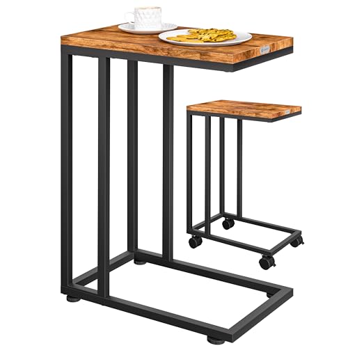 Casaria Table d'appoint Bout de canapé avec roulettes Cadre en métal Noir Desserte de lit Support Ordinateur Portable