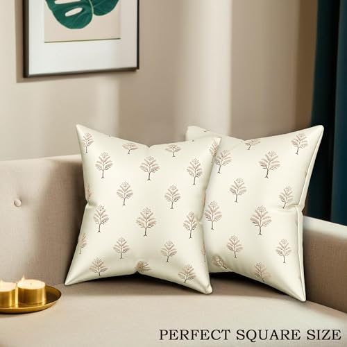 Image of Kuber Industries Polyester Cushion Cover 16 Inch x 16 Inch Set of 5 with Zip Closure | Decorative Throw Pillow Square Cushion Cover for Sofa Set, Bedroom and Living Room | Golden Tree - Cream