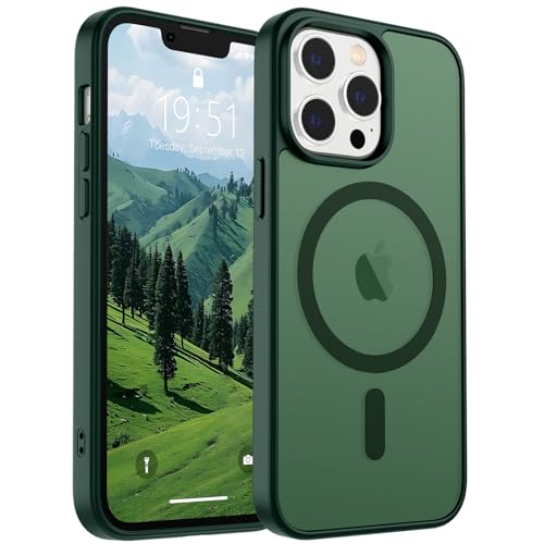Image of SUPFINE Magnetic for iPhone 12 Pro Max Case (Compatible with MagSafe) (Military Grade Drop Protection) Slim Translucent Matte Shockproof with Anti-Fingerprint Phone Case,Forest Green