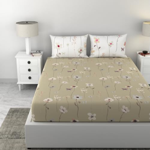 Image of Loreto 100% Cotton Elastic Fitted Bedsheet Double Bed with 2 Pillow Covers