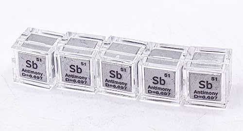 Image of 0.39 inch 10mm Antimony Metal Cube Sb up to 99.9% Pure Periodic Table Element Engraved Density Collection Science Education Display Block Cube + Acrylic Case Box - 1PC