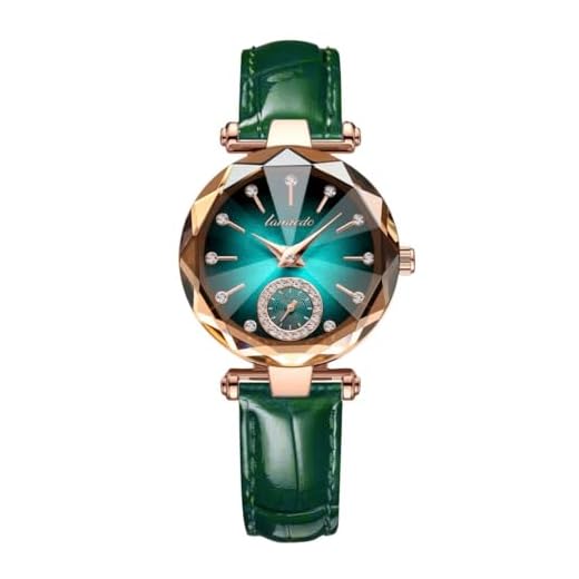 aswan watch Reloj Analógico de Cuarzo para Mujer con Correa de Cuero, Caja de 32 MM, 2 Manecillas, Pequeño, Cristal Cortado en Diamante