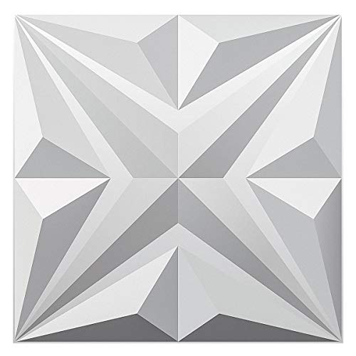 Art3dwallpanels 3D Wall Panels, Star Textured White PVC Wall Panels for Interior Wall Decor, Pack of 12 Tiles 32 Sq Ft