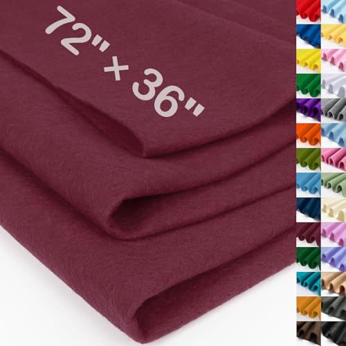 Image of XSEINO Burgundy Large Felt Fabric 72 inch X 36 inch(2 Square Yards), 1.4 mm Thick Soft Felt Fabric Sheet for Crafts, Red Series Colors Soft Nonwoven Fabric, Fit for Decoration, Sewing, DIY Crafts
