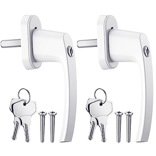 AUTOUTLET 2PCS Poignées de Fenêtre Verrouillable à Clé en Aluminium Blanc Poignée de Porte de Balcon Windows avec 4PCS Vis et 4 PCS Clés Convient à...