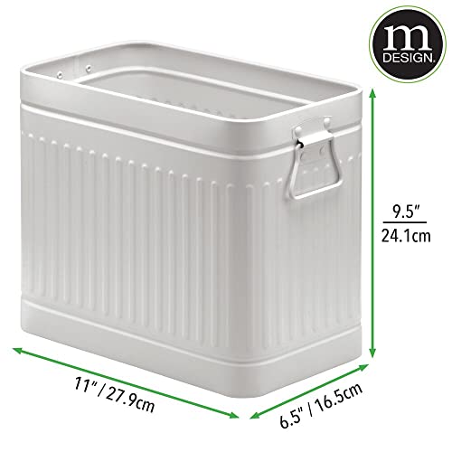 Mdesign Decorative Retro Vintage Farmhouse Rectangle Metal Small Trash Can Wastebasket, Garbage Container Bin With Handles For Bathrooms, Powder Rooms, Kitchens - Oscar Collection, Light Gray #TOP3
