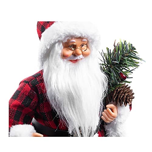 Papai Noel Decoracao Natalina Boneco Decorativo Enfeite de Natal 30 cm Casaco Xadrez Vermelho