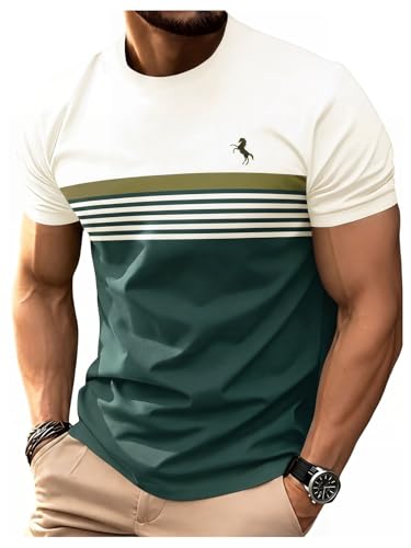 Image of RoseSeek Men's Color Block Short Sleeve Tee Shirts Casual Crewneck T Shirt Trendy Summer Tops