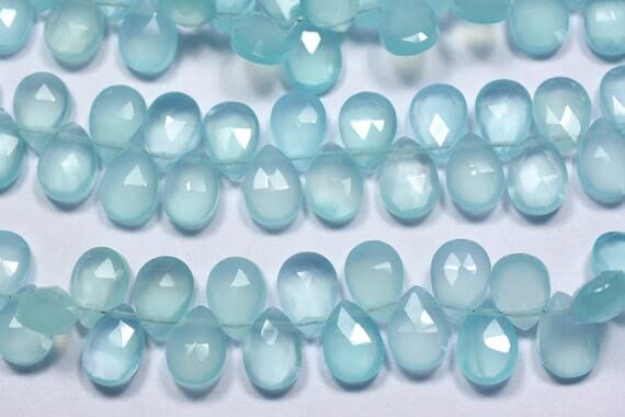 Fil de 7 pouces aqua chalcedony faceted pear briolette beads naturelles 7x10mm